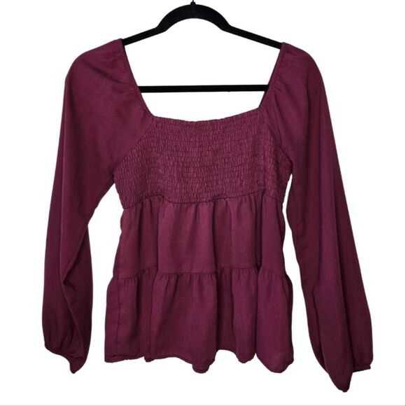 Paper Crane Cottagecore Tiered Top Smocked Chest Coquette Babydoll Blouse Size M - Picture 2 of 8